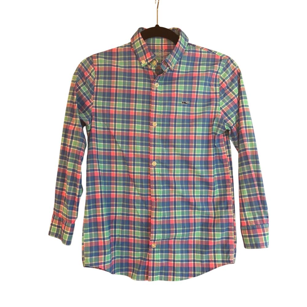 Vineyard Vines Kids Whale Plaid Button Down Long Sleeve Shirt S